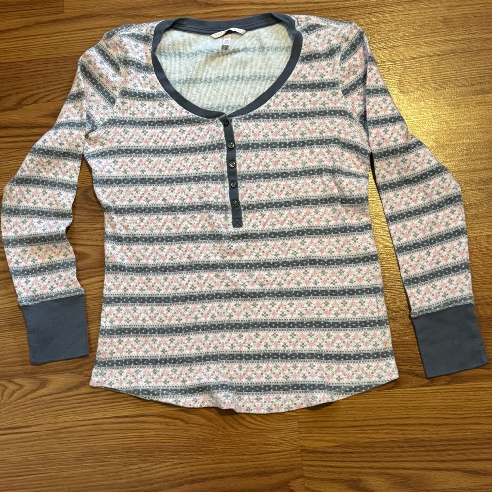 Victoria Secret‎ Striped Long Sleeve Henley Fair Aisle Pajama Top Size M